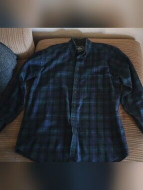 Woolrich Dark Green and Navy Plaid Button-Down Shirt